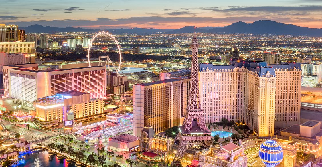 The Las Vegas skyline at Sunset.